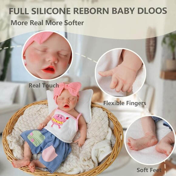 🆕17.2in Full Silicone ivory Reborn Baby Girl Lifelike Sleeping Reborn Doll - Picture 4 of 10